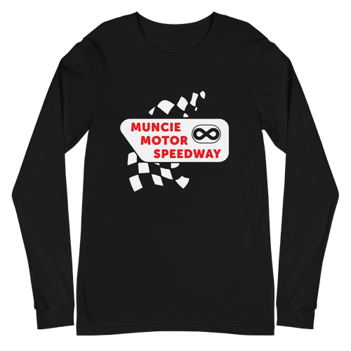 A mockup of the Muncie Motor Speedway Authentic Logo Long Sleeve Tee