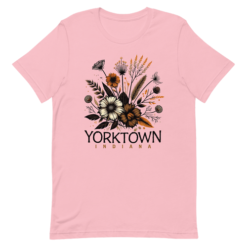 A mockup of the Yorktown Cottage Core Bouquet T-Shirt