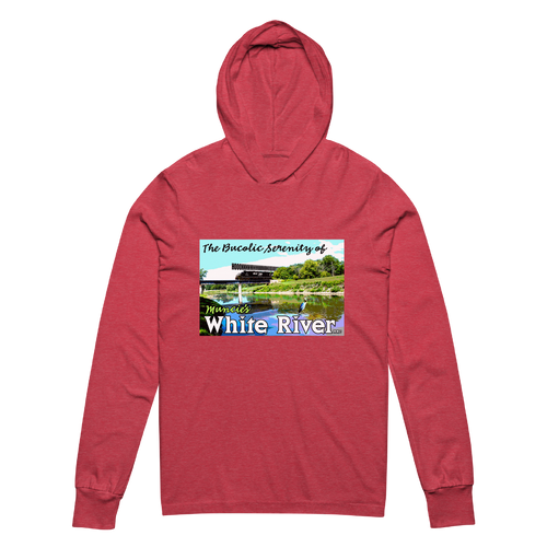 A mockup of the Bucolic Serenity White River Hooded Tee