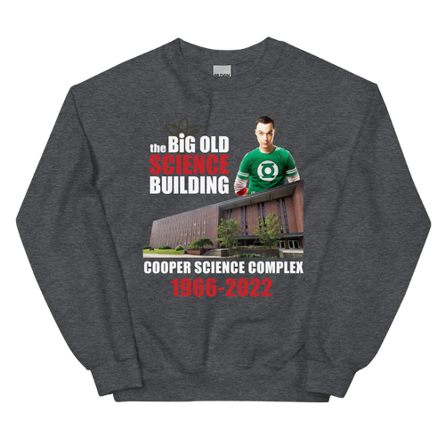 A mockup of the Cooper Science Complex Memorial Crewneck