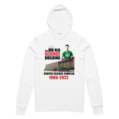 A mockup of the Cooper Science Complex Memorial Hooded Tee