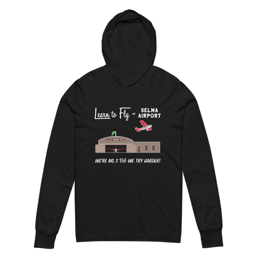 A mockup of the Selma Airport Hooded Tee