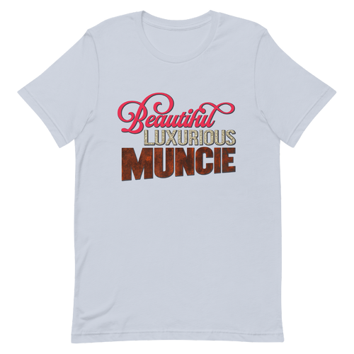 A mockup of the Beautiful Luxurious Muncie Blingly Title T-Shirt