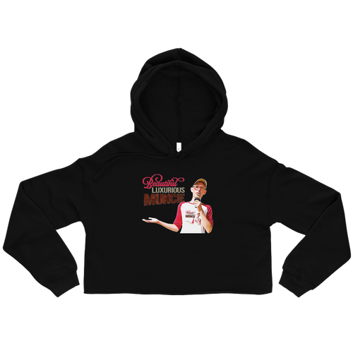 A mockup of the Ray Toffer's Endless Loop of Self Promotion Ladies Cropped Hoodie