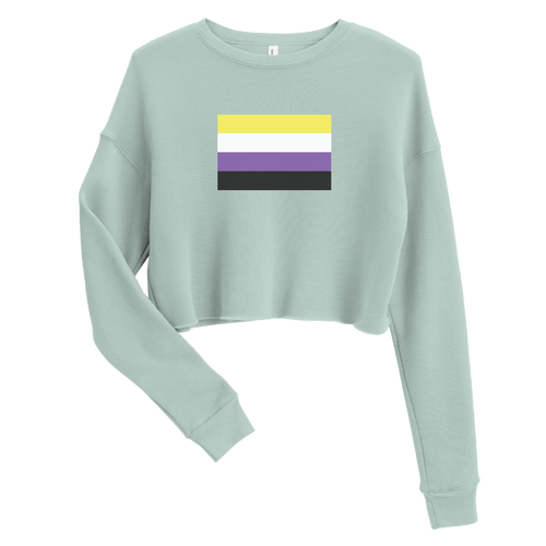 A mockup of the Non-Binary Pride Flag Ladies Cropped Crewneck