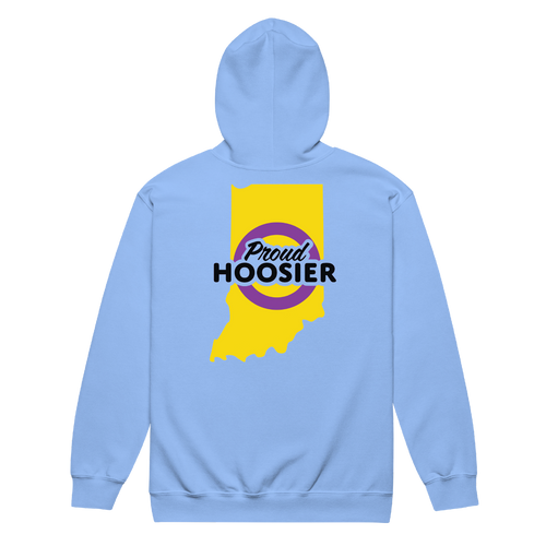 A mockup of the Proud Hoosier Intersex Zipping Hoodie
