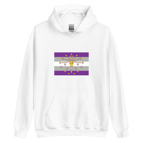 A mockup of the Graysexual Indiana Pride Flag Hoodie