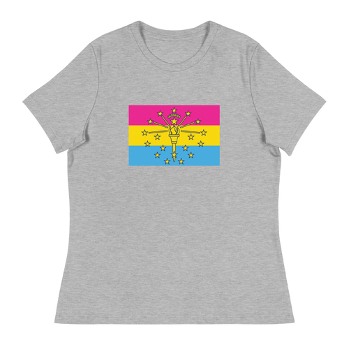 A mockup of the Pansexual Indiana Pride Flag Ladies Tee