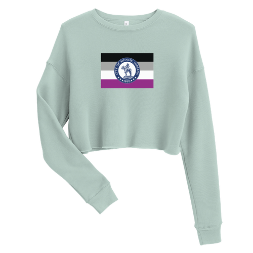 A mockup of the Asexual Muncie Pride Flag Ladies Cropped Crewneck