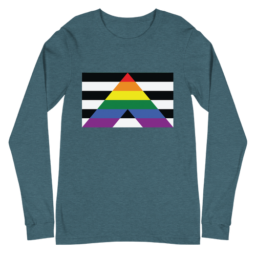 A mockup of the Ally Pride Flag Long Sleeve Tee