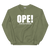 A mockup of the Ope! Hoosier Crewneck