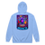 A mockup of the Trippy Muncie Blacklight Poster Zipping Hoodie