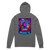 A mockup of the Trippy Muncie Blacklight Poster Hooded Tee