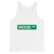 A mockup of the Riverside Ave Street Sign Muncie Tank Top