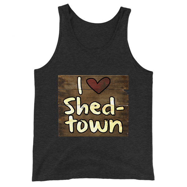 A mockup of the I Heart Shedtown Muncie Tank Top