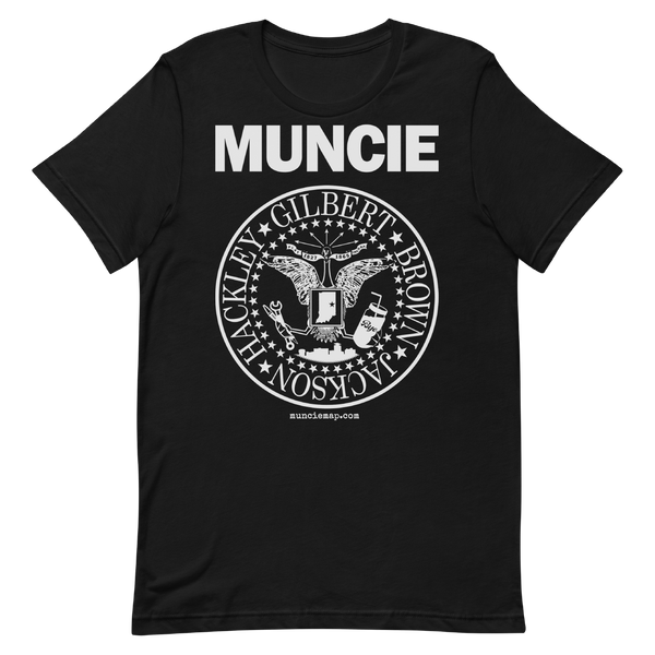 A mockup of the Ramones Parody Muncie T-Shirt
