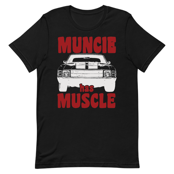 A mockup of the Muncie Has Muscle Chevelle T-Shirt