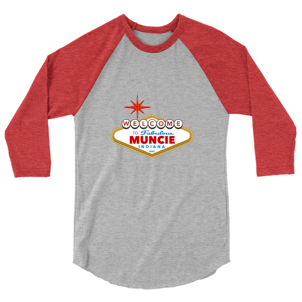 A mockup of the Vegas Parody Muncie Raglan 3/4 Sleeve