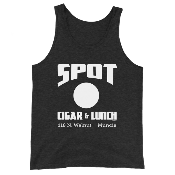 A mockup of the Spot Lunch & Cigar  Tank Top