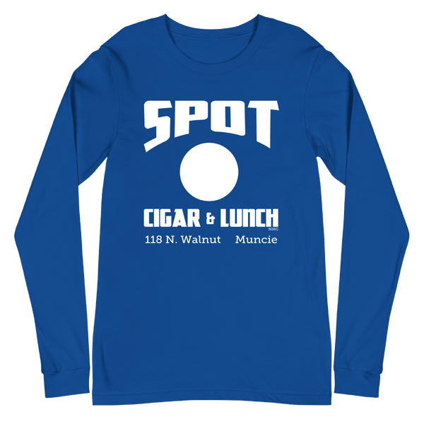 A mockup of the Spot Lunch & Cigar  Long Sleeve Tee