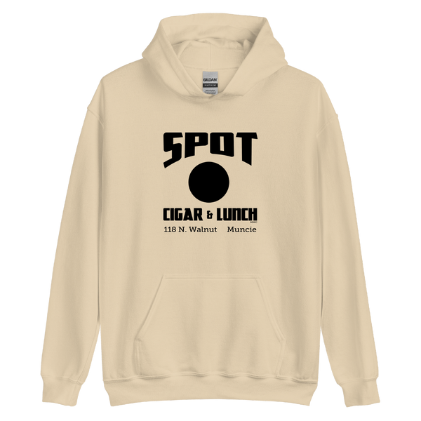 A mockup of the Spot Lunch & Cigar  Hoodie