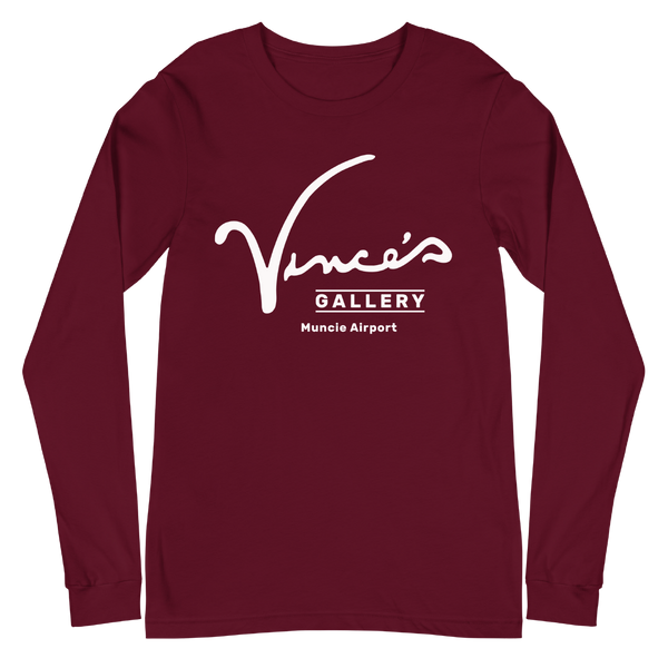 A mockup of the Vince's Gallery Restaurant Airport Long Sleeve Tee
