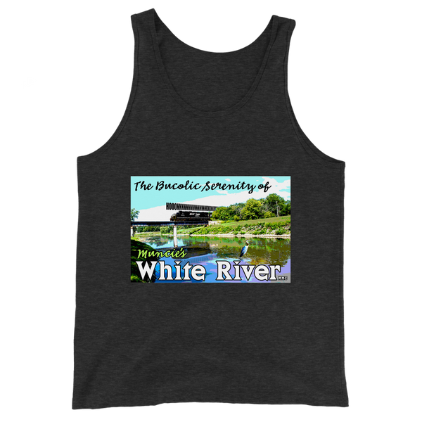 A mockup of the Bucolic Serenity White River Tank Top