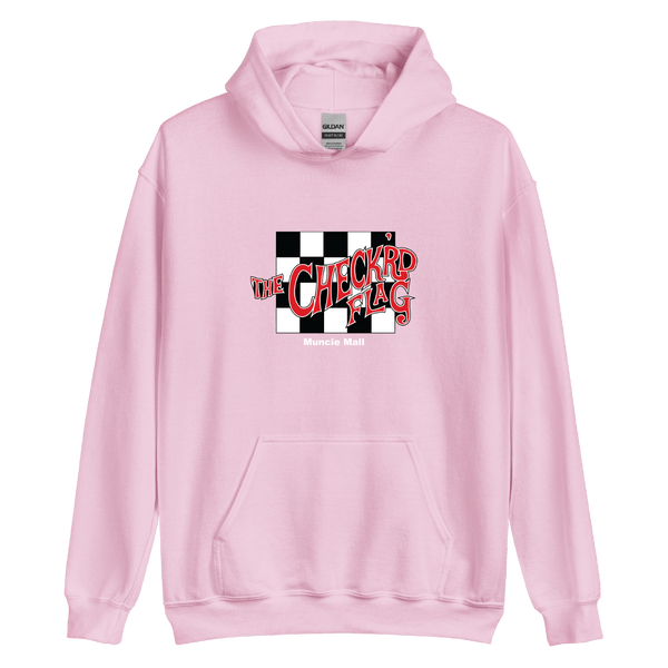 A mockup of the Checkrd Flag Menswear Store Hoodie