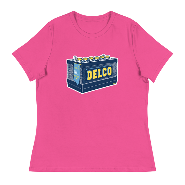 A mockup of the Delco Battery Ladies Tee