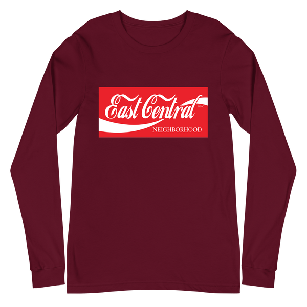 A mockup of the East Central Neighborhood Coca-Cola Parody Long Sleeve Tee