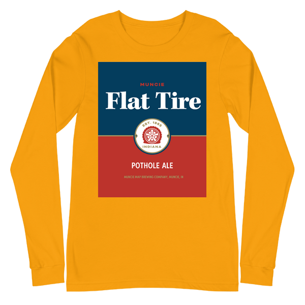 A mockup of the Flat Tire Pothole Dodgers' Ale Fat Tire Parody Long Sleeve Tee