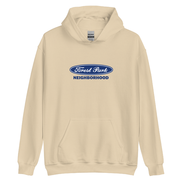 A mockup of the Forest Park Neighborhood Ford Parody Hoodie