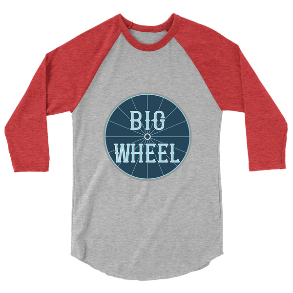 A mockup of the Big Wheel Restaurant Raglan 3/4 Sleeve
