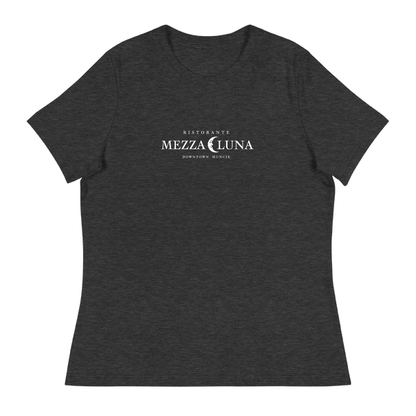 A mockup of the Mezza Luna Restaurant Ladies Tee