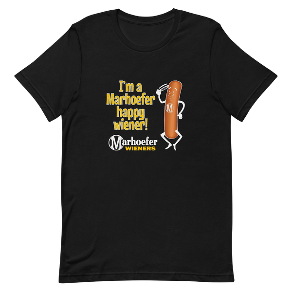 A mockup of the Marhoefer Happy Weiner T-Shirt