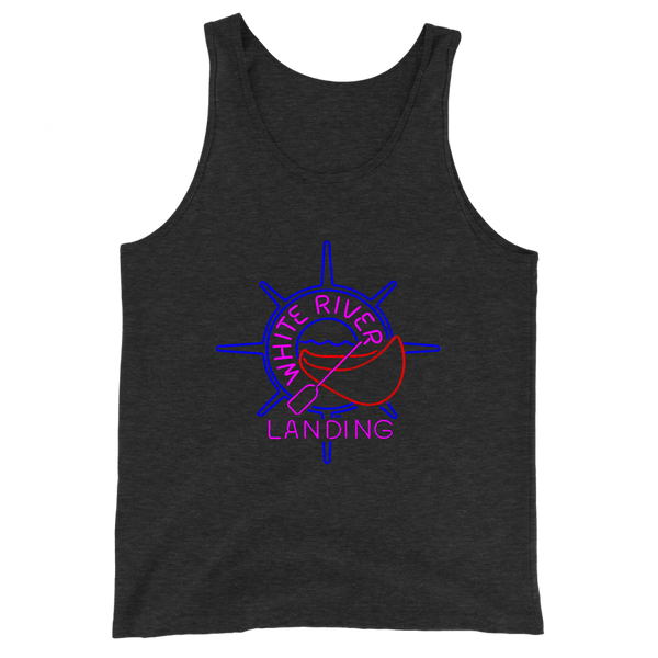 A mockup of the White River Landing Restaurant Tank Top