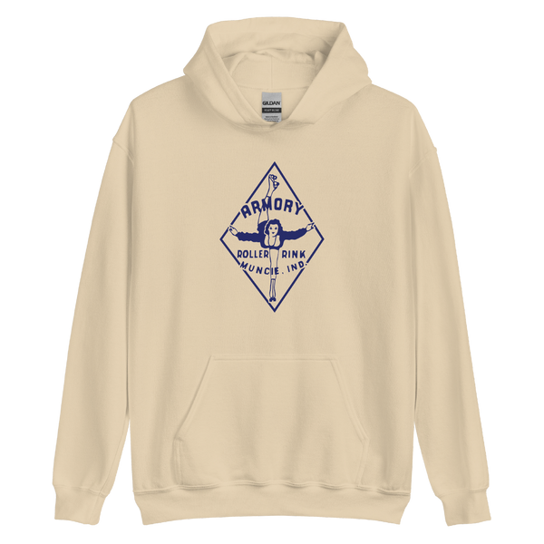 A mockup of the Armory Roller Rink Hoodie
