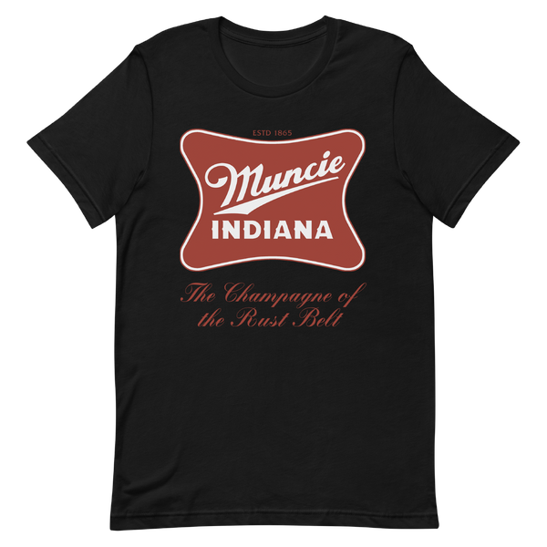 A mockup of the High Life Parody Muncie T-Shirt