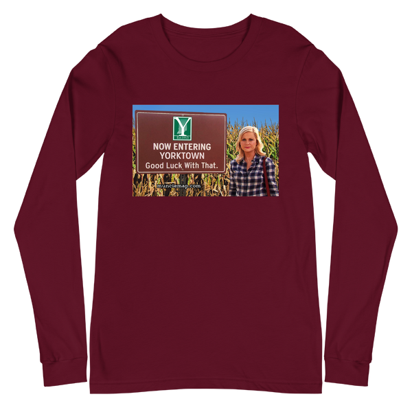 A mockup of the Leslie Knope Yorktown Long Sleeve Tee