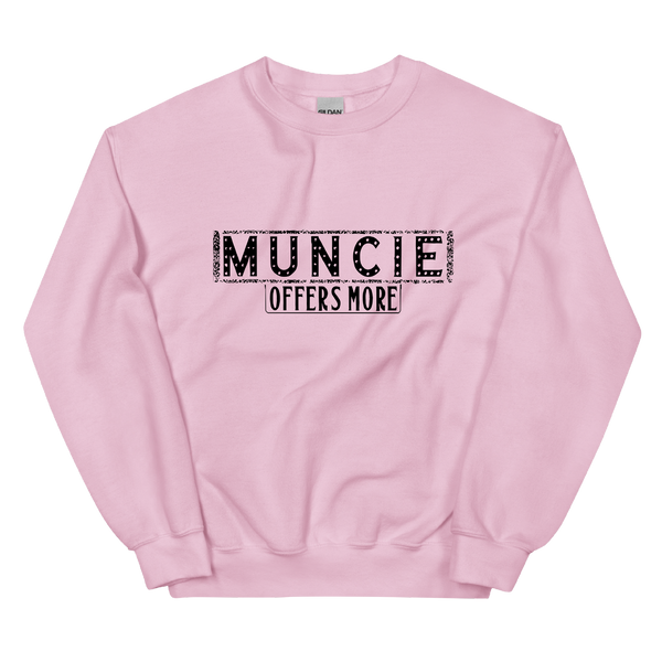 A mockup of the Muncie Offers More Crewneck