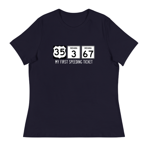 A mockup of the My First Speeding Ticket Bypass Ladies Tee