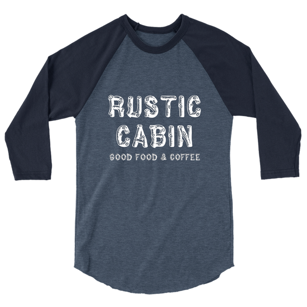A mockup of the Rustic Cabin Restaurant Raglan 3/4 Sleeve