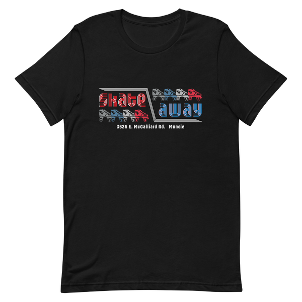 A mockup of the Skate Away Roller Skating Rink T-Shirt