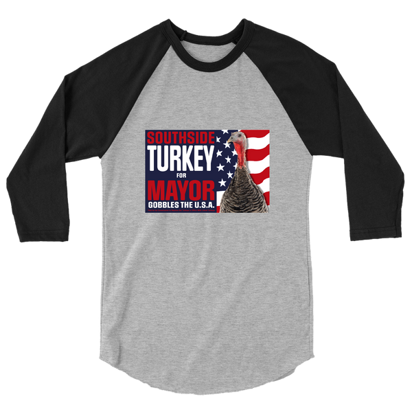 A mockup of the Southside Turkey for Mayor Raglan 3/4 Sleeve