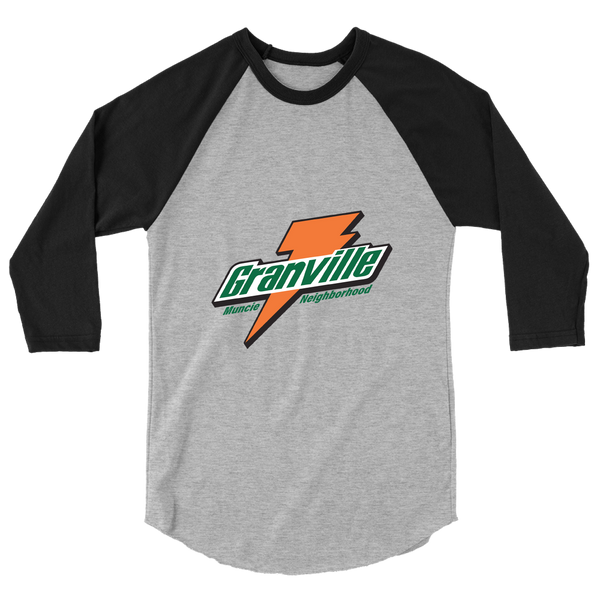 A mockup of the Granville Neighborhood Gatorade Parody Raglan 3/4 Sleeve