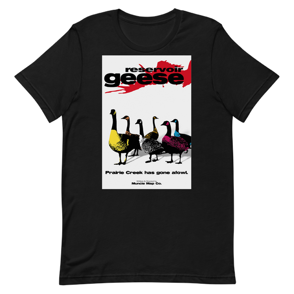 A mockup of the Reservoir Geese Reservoir Dogs Parody T-Shirt