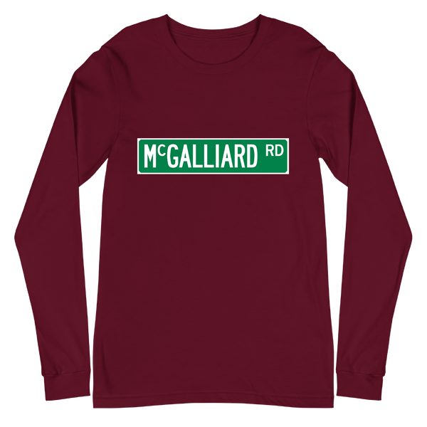 A mockup of the McGalliard Rd Long Sleeve Tee