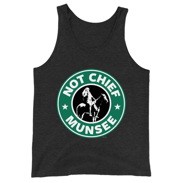 A mockup of the Not Chief Munsee Starbucks Parody Tank Top