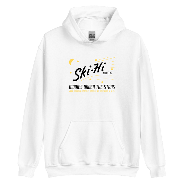 A mockup of the Ski-Hi Drive-In Muncie Hoodie