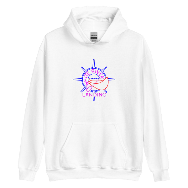 A mockup of the White River Landing Restaurant Hoodie